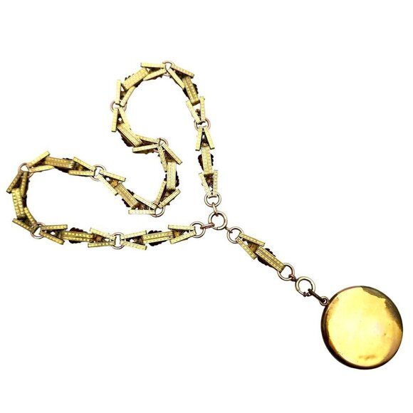 Antique Victorian Womens Necklace Gold Filled Tri Color Book Chain Locket 1800s - Picture 10 of 11